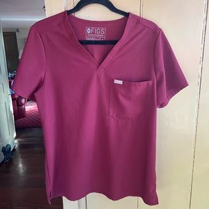 Figs Burgundy Scrub Top Medium, Pre owned Condition